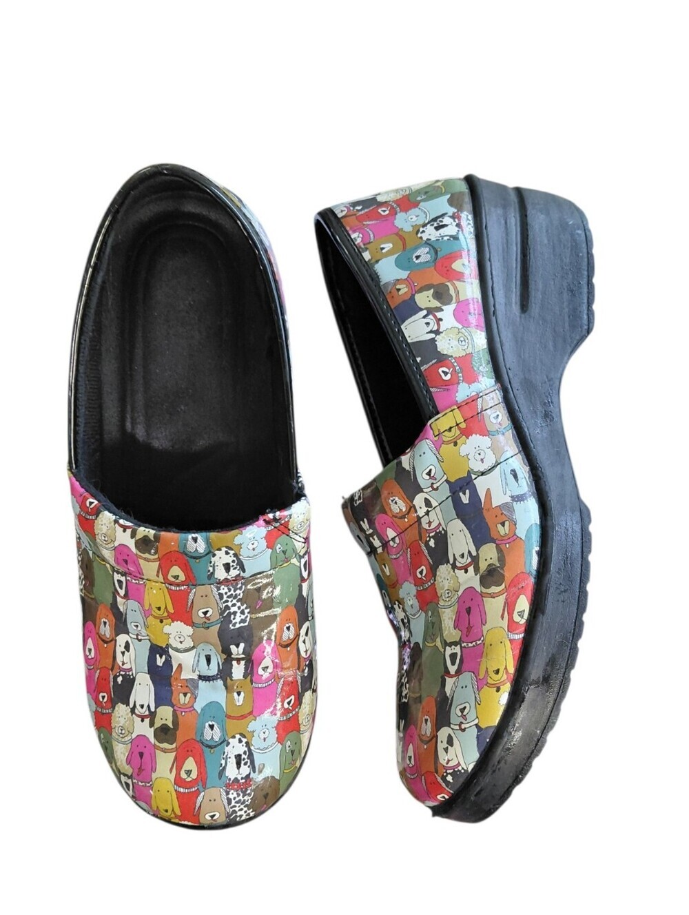 Easy Works Dogs By Easy Street Multicolor Dog Pattern Slip-On Clogs Size 10.5